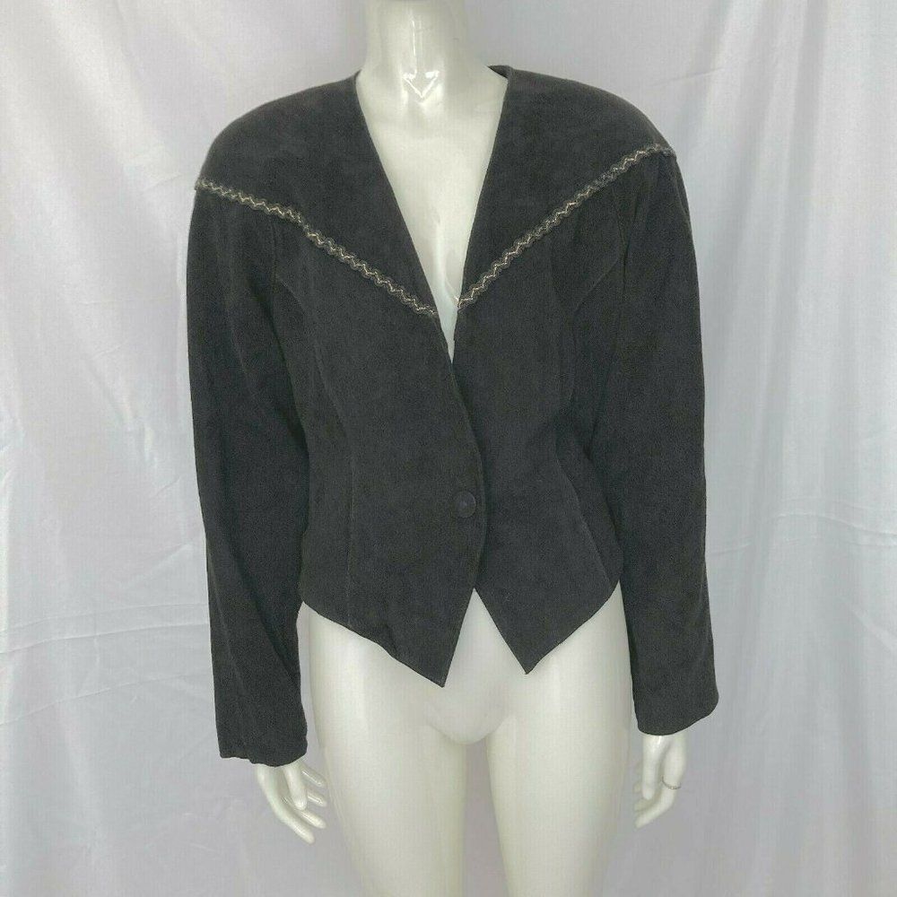 80s Vintage Wilsons Leather‎ Womens Black Moto Suede Jacket Retro Glam Rock - M